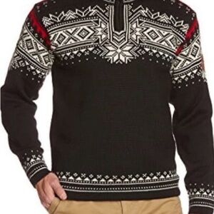 Men's Nordic Black and Red Zip-Up Sweater